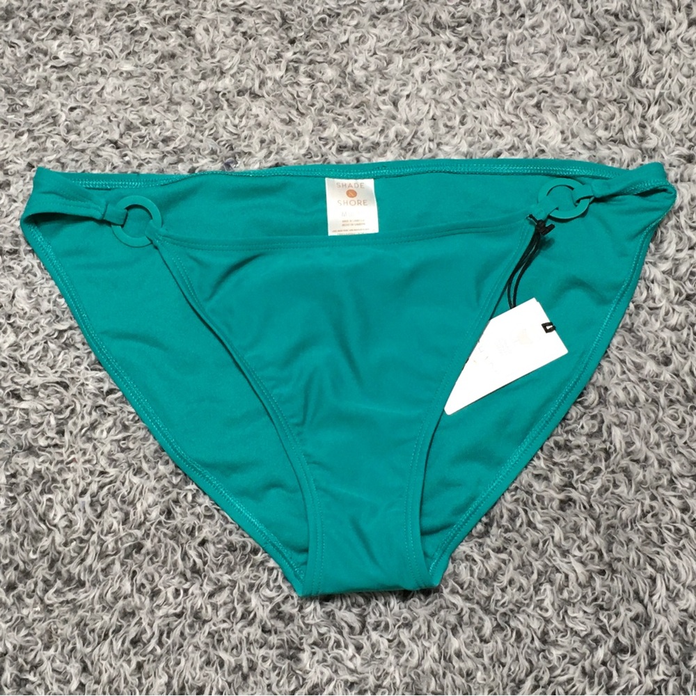 Shade & Shore M (8-10) Teal Low Rise High Leg Cheeky Ring Detail Bikini Bottom